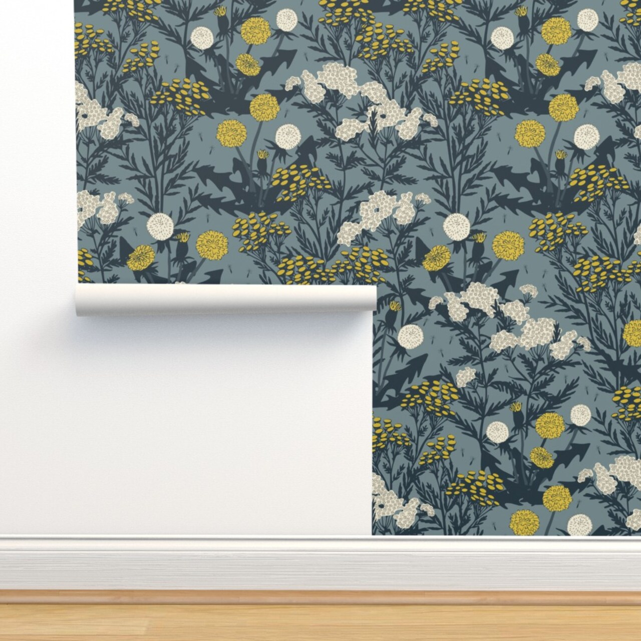 Hand Drawn Dandelion Earth Tones Weeds Farmhouse Yarrow Transitional Tansy Common Flowers Custom Removable Wallpaper by Spoonflower Peel & Stick Wallpaper 2FT Wide